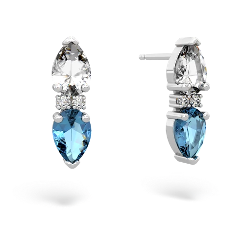 white topaz-blue topaz bowtie earrings