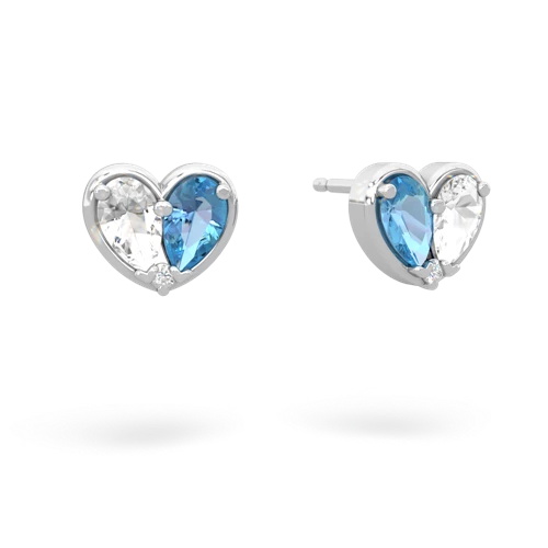 white topaz-blue topaz one heart earrings