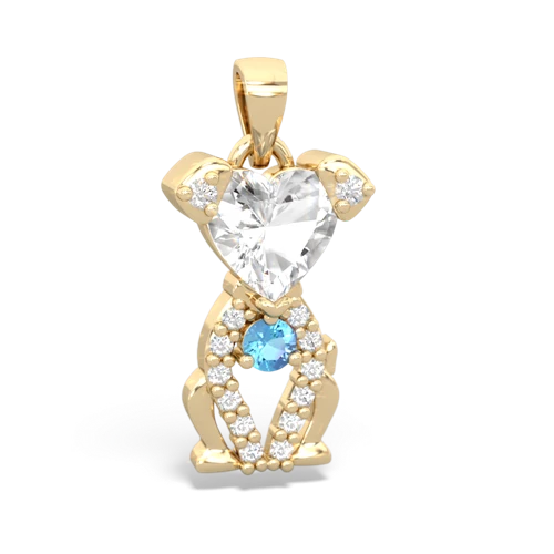 white topaz-blue topaz birthstone puppy pendant