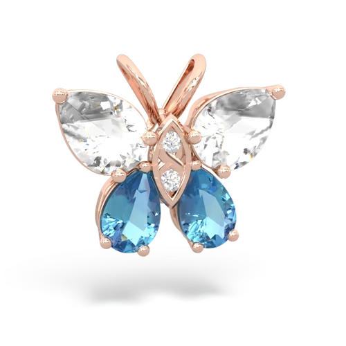 white topaz-blue topaz butterfly pendant