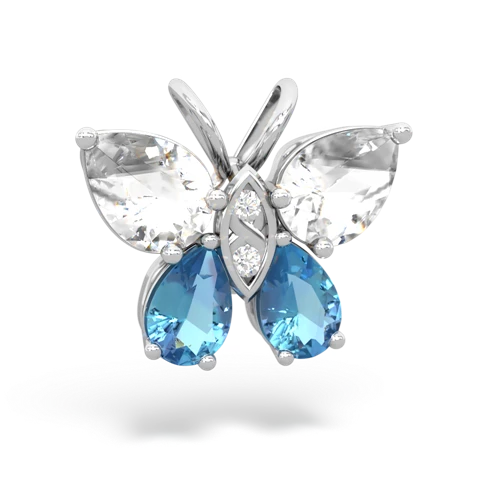 white topaz-blue topaz butterfly pendant
