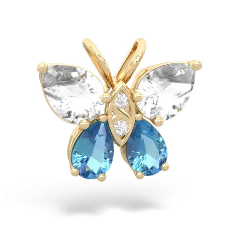 white topaz-blue topaz butterfly pendant