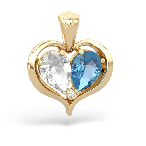 white topaz-blue topaz half heart whole pendant