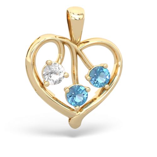 white topaz-blue topaz love heart pendant