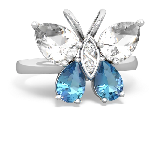 white topaz-blue topaz butterfly ring