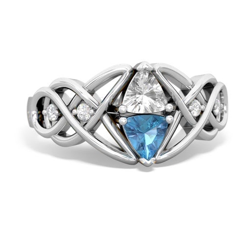 white topaz-blue topaz celtic knot ring