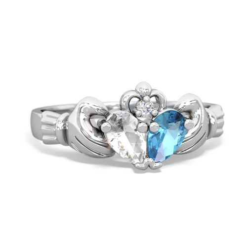 white topaz-blue topaz claddagh ring