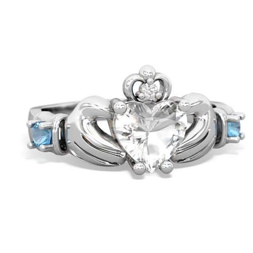 white topaz-blue topaz claddagh ring