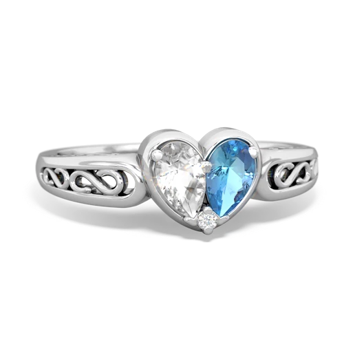white topaz-blue topaz filligree ring