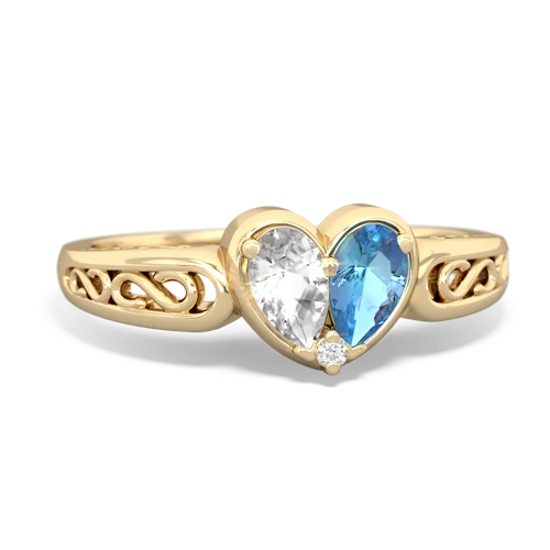 white topaz-blue topaz filligree ring