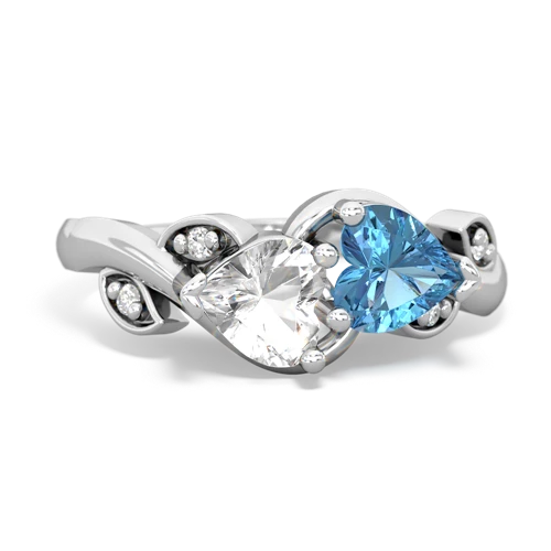 white topaz-blue topaz floral keepsake ring