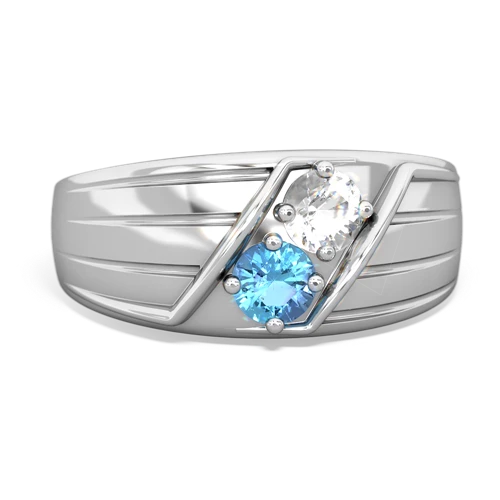 white topaz-blue topaz mens ring