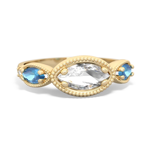 White Topaz Genuine White Topaz with Genuine Swiss Blue Topaz and Genuine Emerald Antique Style Keepsake ring Ring