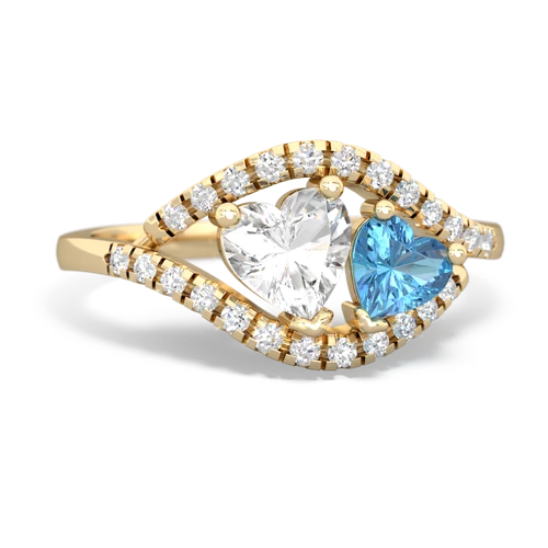 white topaz-blue topaz mother child ring