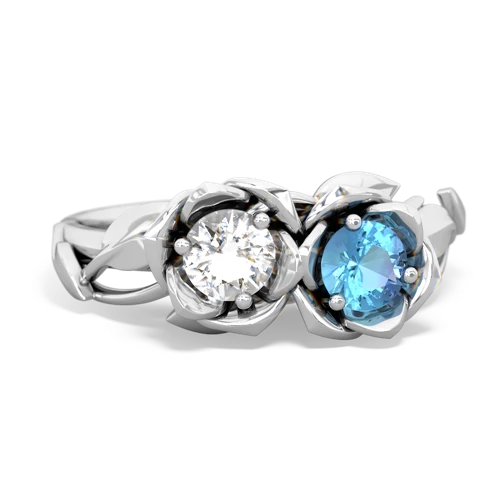 white topaz-blue topaz roses ring