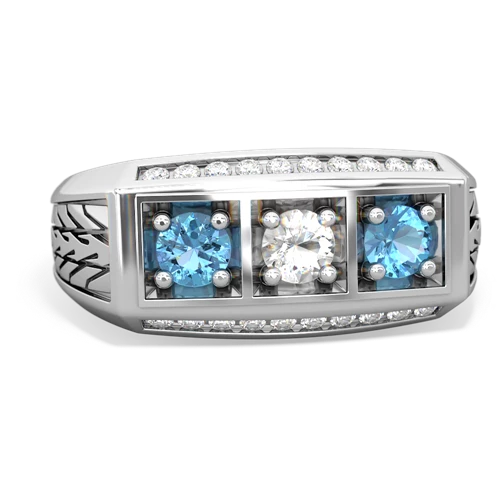 white topaz-blue topaz three stone ring