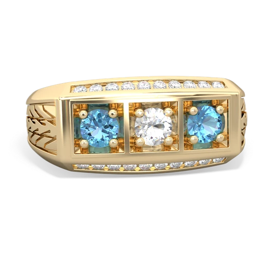 white topaz-blue topaz three stone ring