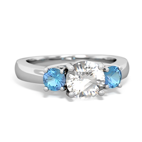 White Topaz Genuine White Topaz with Genuine Swiss Blue Topaz and Lab Created Emerald Three Stone Trellis ring Ring