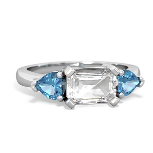 White Topaz Genuine White Topaz with Genuine Swiss Blue Topaz and Genuine Pink Tourmaline Three Stone ring Ring