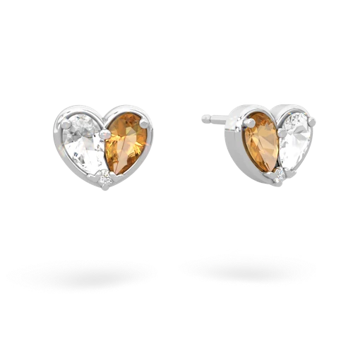 white topaz-citrine one heart earrings