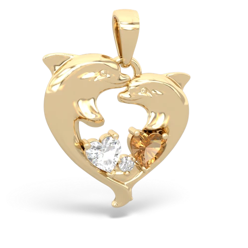 White Topaz Genuine White Topaz with Genuine Citrine Dolphin Heart pendant Pendant