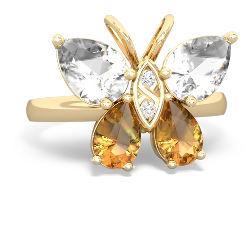 white topaz-citrine butterfly ring