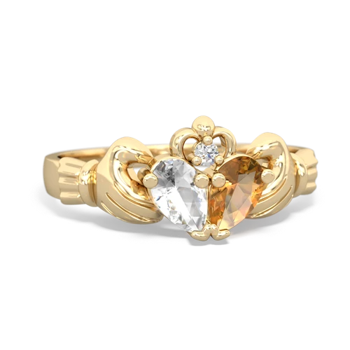 white topaz-citrine claddagh ring