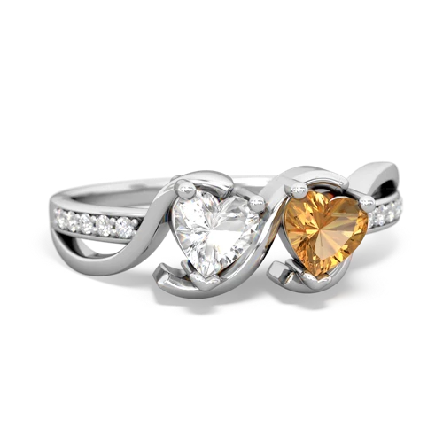 white topaz-citrine double heart ring