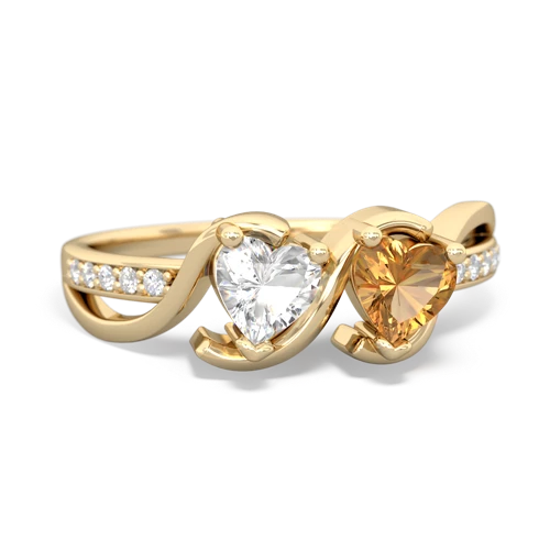 white topaz-citrine double heart ring