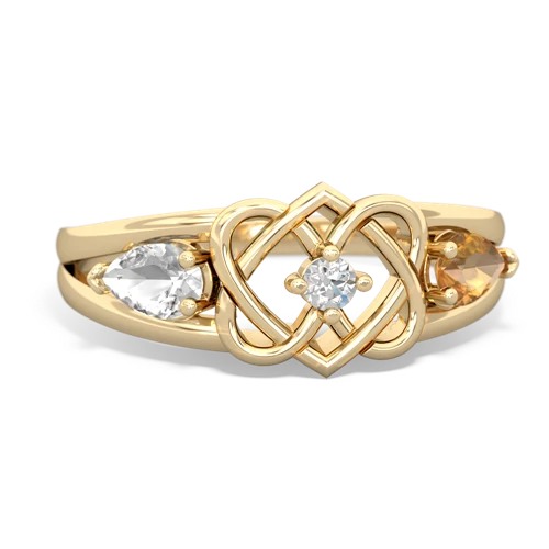 white topaz-citrine double heart ring