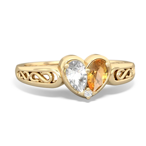 white topaz-citrine filligree ring