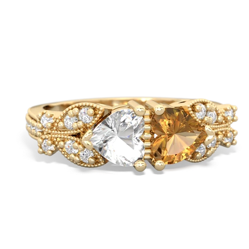 White Topaz Genuine White Topaz with Genuine Citrine Diamond Butterflies ring Ring