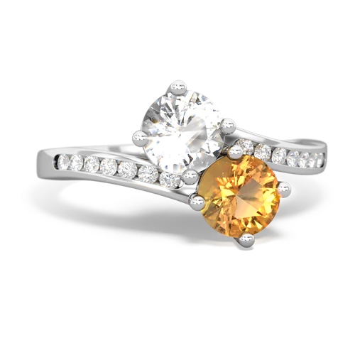 white topaz-citrine two stone channel ring