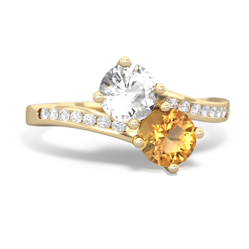 white topaz-citrine two stone channel ring