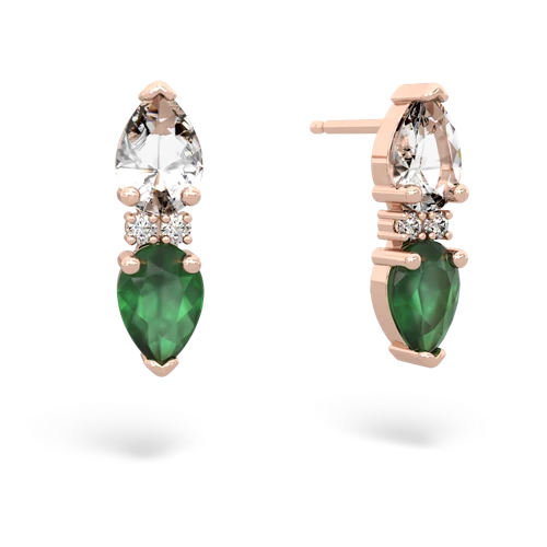 white topaz-emerald bowtie earrings