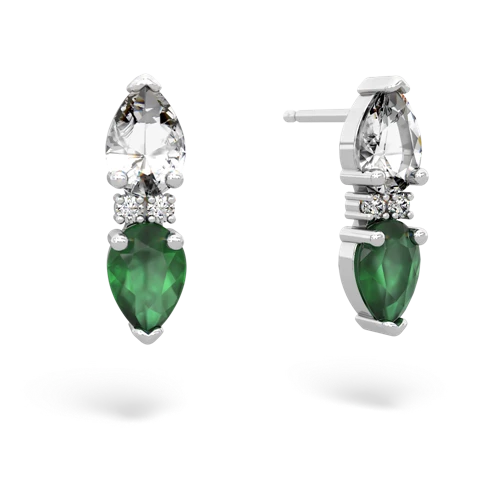 white topaz-emerald bowtie earrings