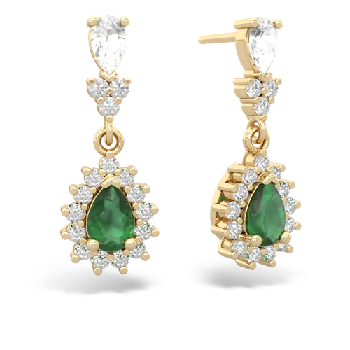 white topaz-emerald dangle earrings