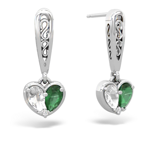 white topaz-emerald filligree earrings