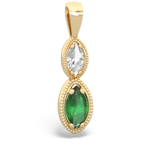 white topaz-emerald antique milgrain pendant