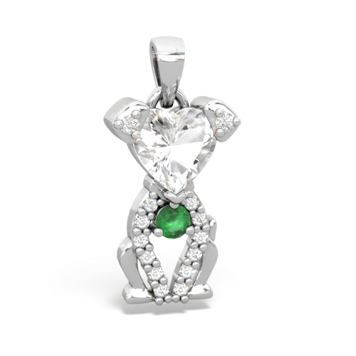 white topaz-emerald birthstone puppy pendant