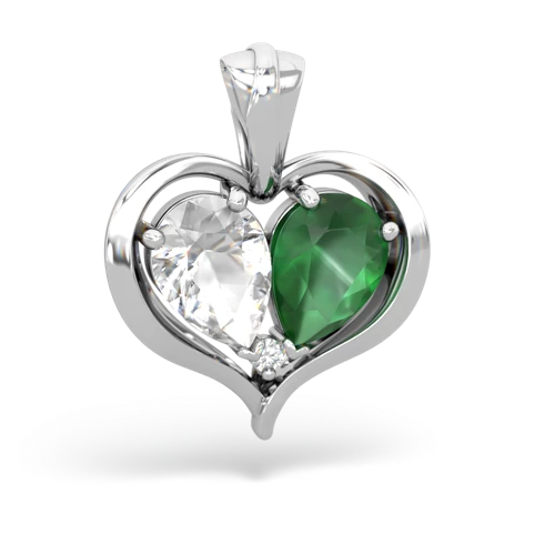 white topaz-emerald half heart whole pendant