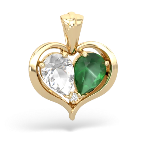 white topaz-emerald half heart whole pendant