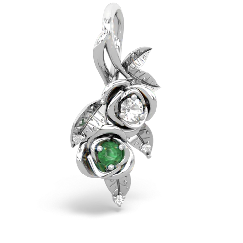 white topaz-emerald rose vine pendant