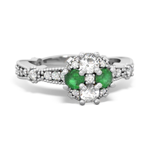 white topaz-emerald art deco engagement ring