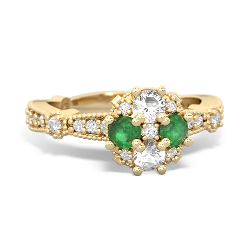 white topaz-emerald art deco engagement ring