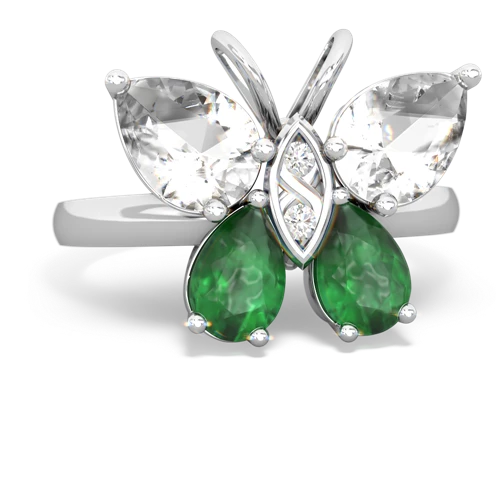 white topaz-emerald butterfly ring