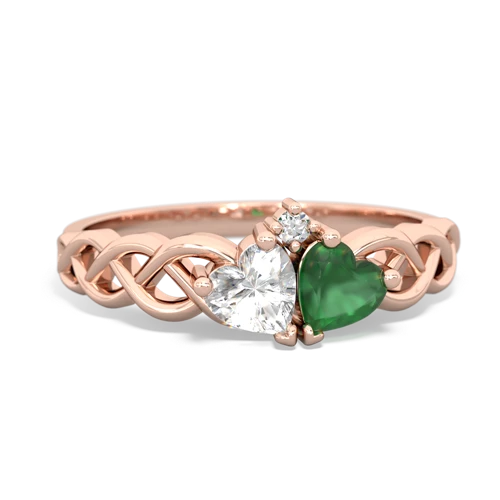 white topaz-emerald celtic braid ring