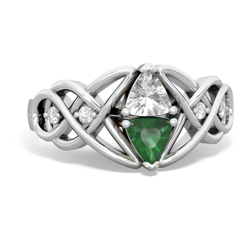 white topaz-emerald celtic knot ring