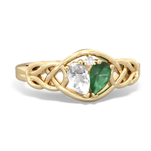 white topaz-emerald celtic knot ring