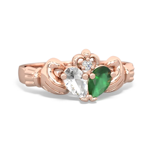 white topaz-emerald claddagh ring